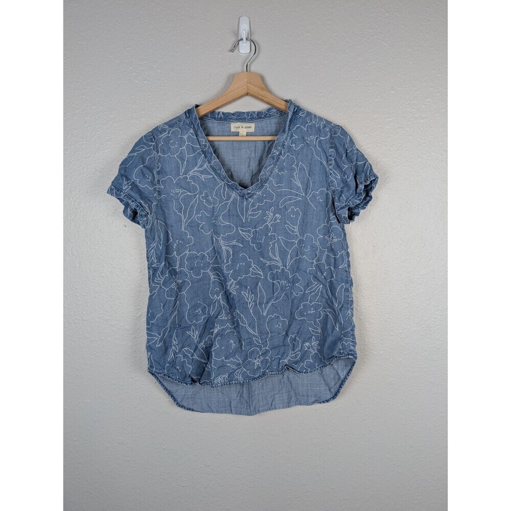 Anthropologie Cloth & Stone Short Sleeves Denim‎ Chambray size s Blouse Top 172